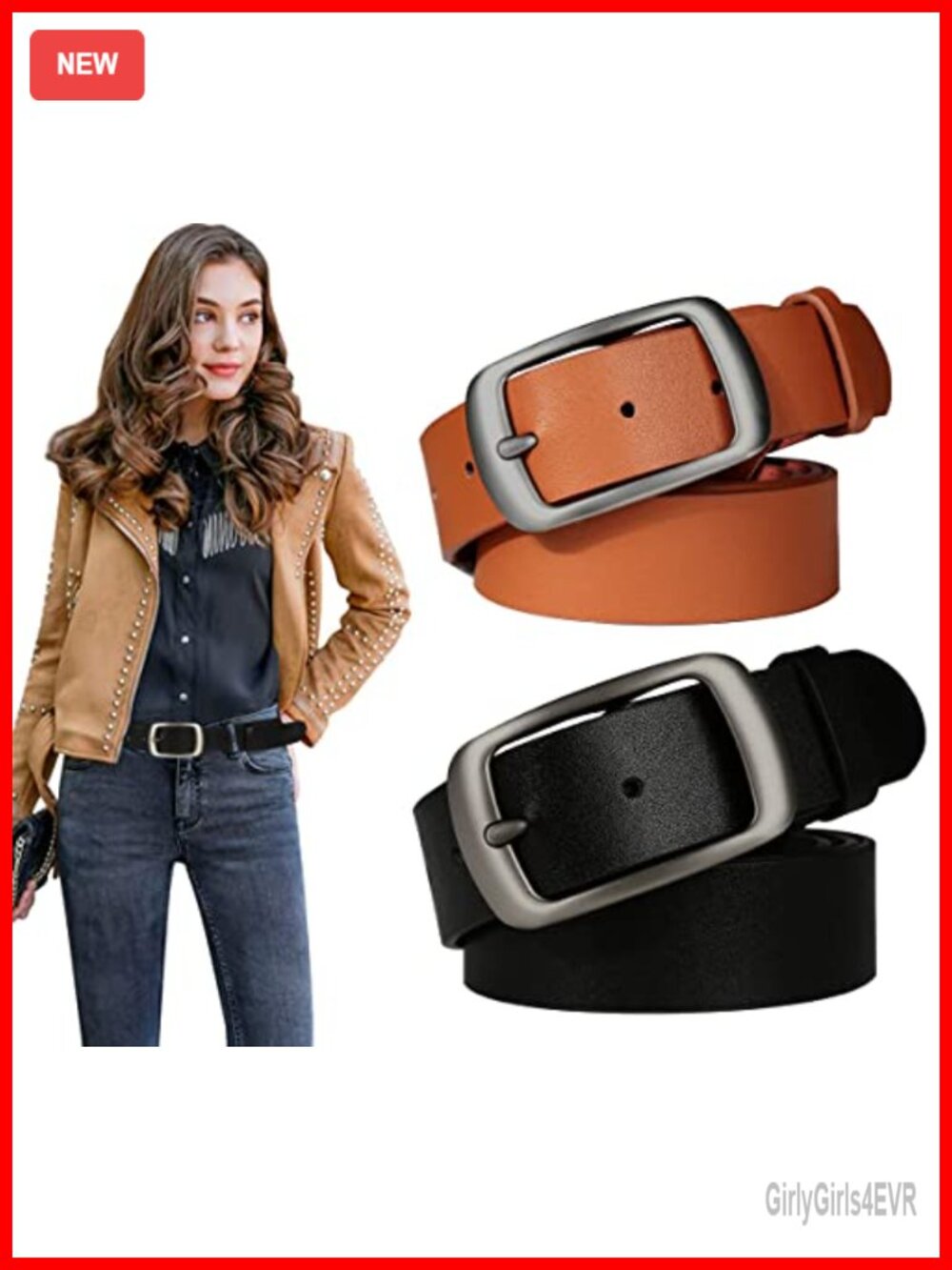 2 Pack Women's 1.3" Leather Belt for Jeans Dresses Retro Alloy Buckle